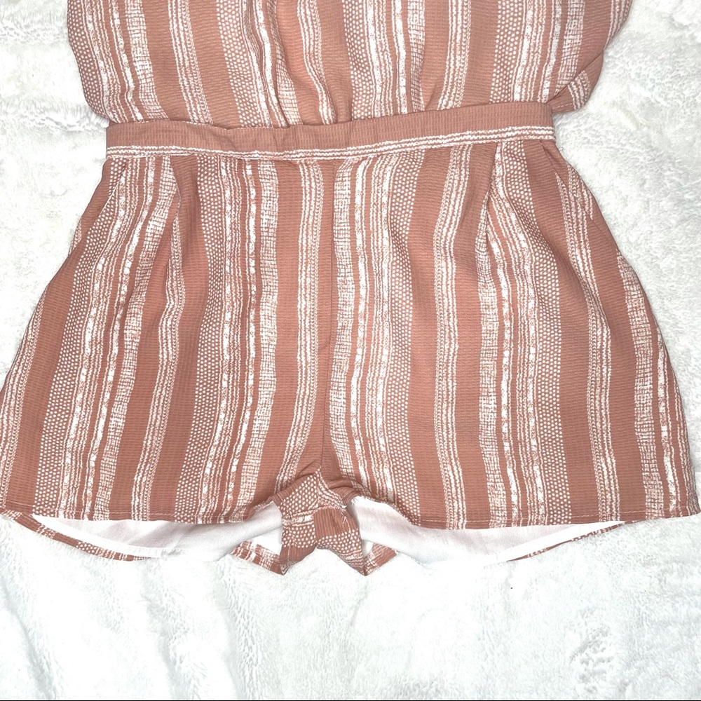 Lulu’s See You Smile Blush Pink Striped Romper Small Sleeveless Shorts - Picture 4 of 8